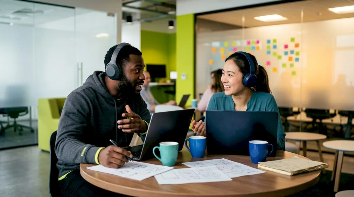 Developers collaborating on redesign process