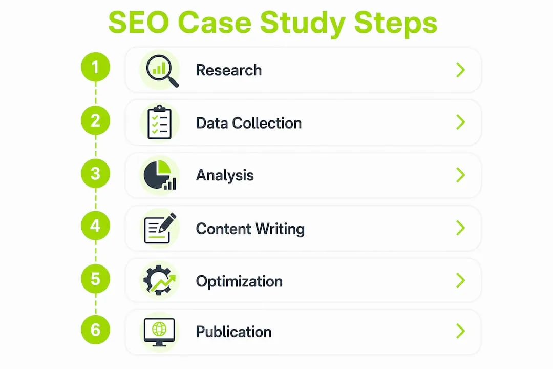 Infographic illustrating SEO case study creation steps