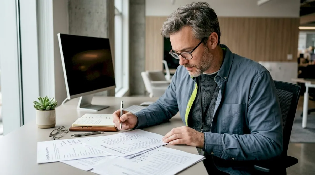 Man reviewing Google Business Profile documents