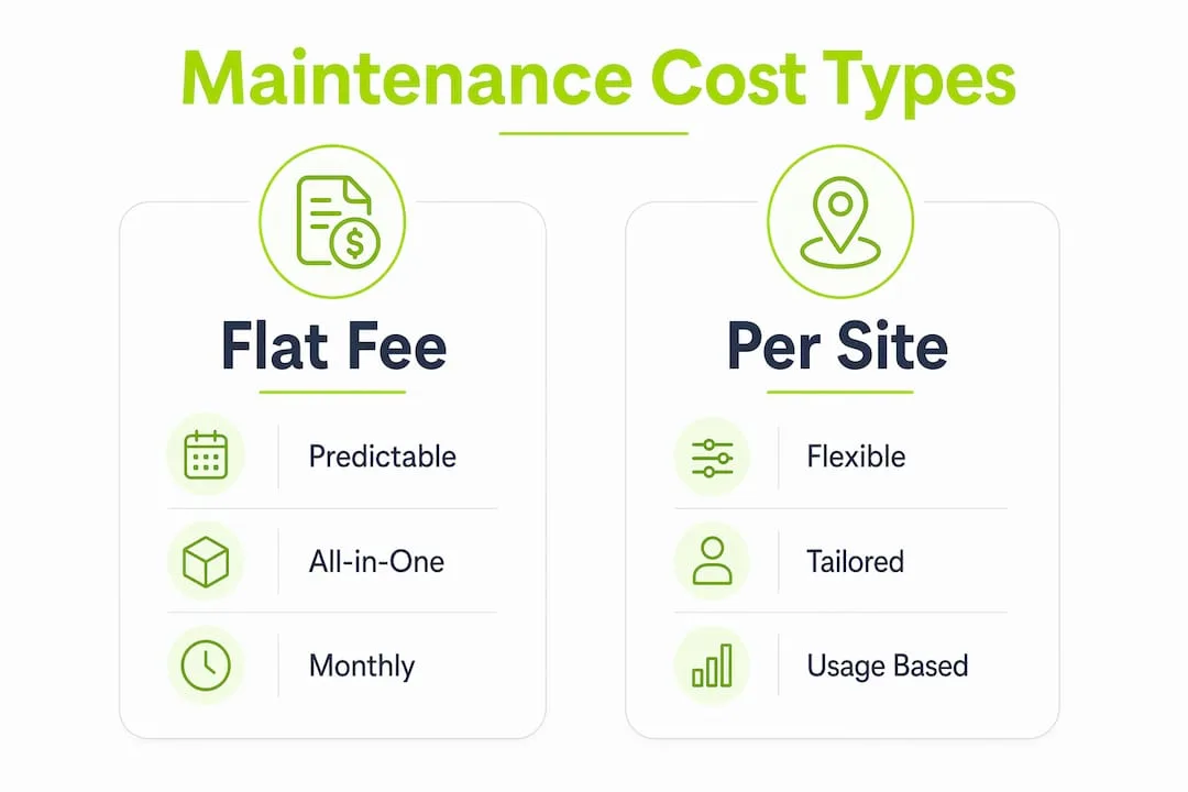 Infographic comparing website maintenance cost types