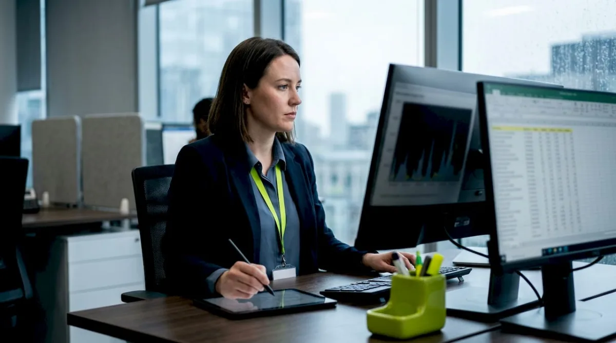 UX analyst reviewing bounce rate graphs on computer
