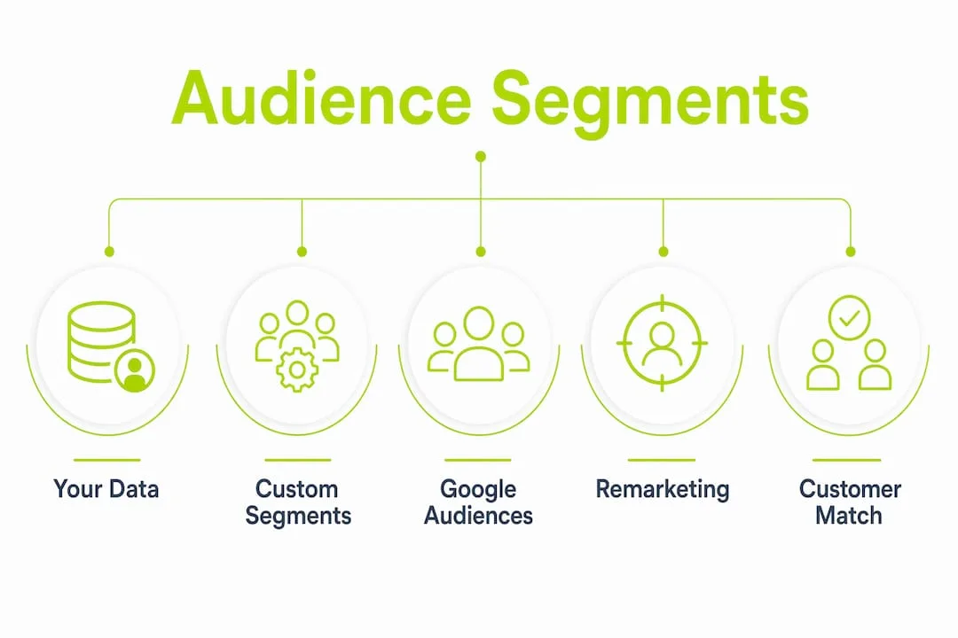 Infographic showing Google Ads audience segment types