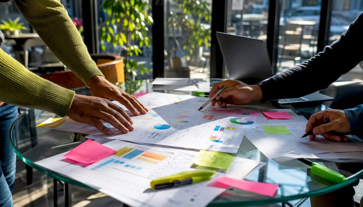 Hands stacking niche targeting strategy documents