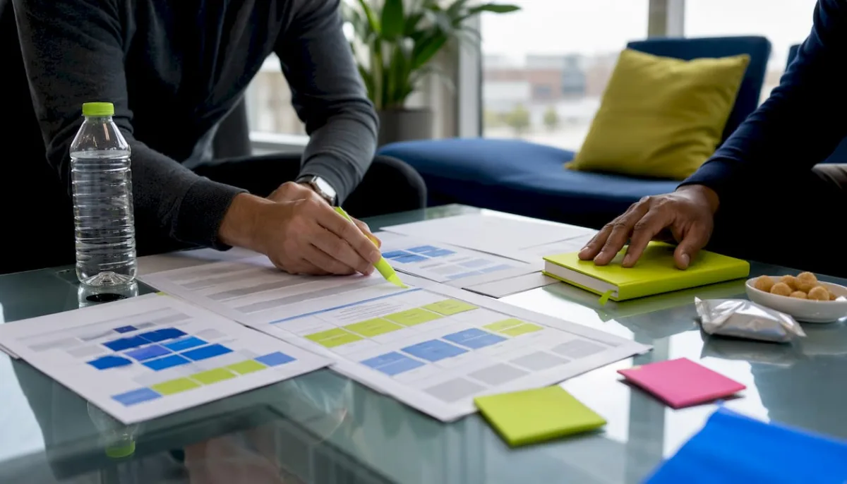 Hands analyzing B2B keyword strategy charts