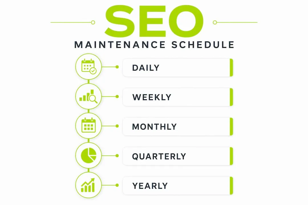 Infographic displaying SEO maintenance schedule steps