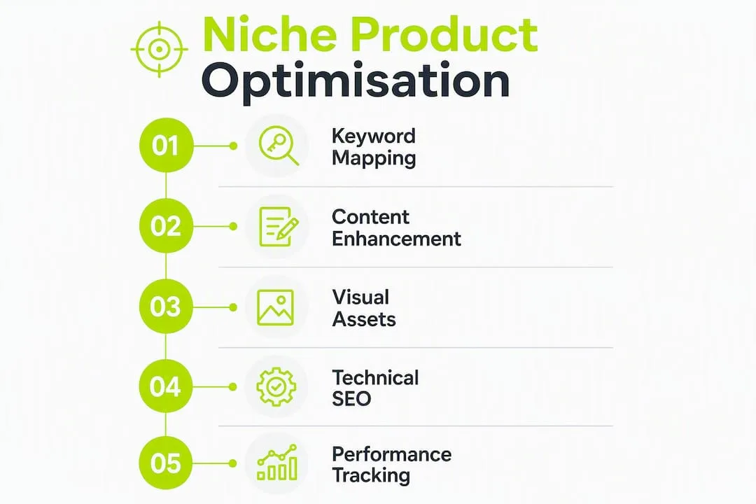Infographic showing niche product page optimisation steps