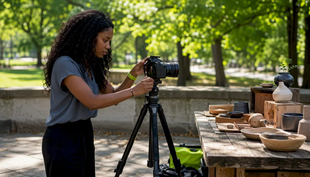 Photographer setting up ecommerce product shoot